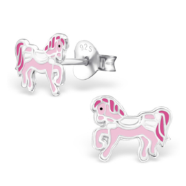 Roze Pony Oorstekers van Zilver voor Meisjes