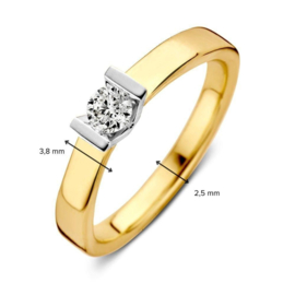 Excellent Jewelry Vlakke Gouden Ring met Kleurloze 0,20 crt. Briljant