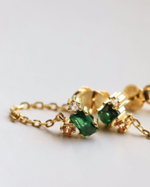 Karma Oorstekers Chain Big Spark Emerald Green in Goudkleur