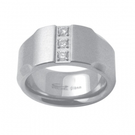 Stevige Ring met Drie Zirkonia’s van C MY STEEL - Graveer Ring