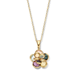 Excellent Jewelry Gouden Collier met Multicolor Edelstenen Bloem