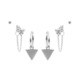 Karma Jewelry – Zesdelige Triple Triangle Earparty Set - Zilver