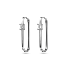 Zilveren Paperclip Klapoorringen met Zirkonia 25 x 3,5 mm