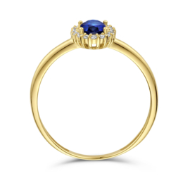 Gouden Ring met Saffier en Zirkonia Halo