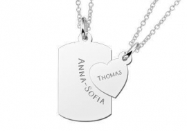 Names4ever Tweedelige Dog Tag en Hartje Vriendschapshanger met Graveer Namen