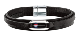 Tommy Hilfiger Zwart Lederen Armband met Schakel