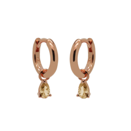 Karma Jewelry | Klapcreolen met Symbols Hanging Drop Champaign in Roségoudkleur
