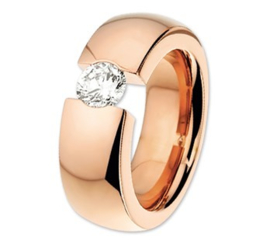Roségoudkleurige Stalen Dames Ring met Zirkonia | Graveer Ring