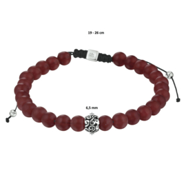 Armband met Rood Agaat Kralen + Zilveren Bedel