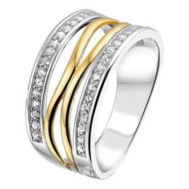 Excellent Jewelry Dames Ring van Zilver met Goud en Zirkonia’s