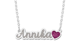 Zilveren Naamketting met Roze Hartje Annika | Names4ever