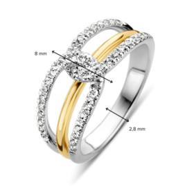 Excellent Jewelry Witgouden Ring met Geelgouden Strook en Diamanten