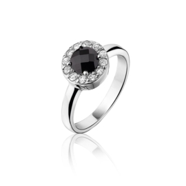 New Bling Elegante Ring van Zilver met Zwart Zirkonia Kopstuk