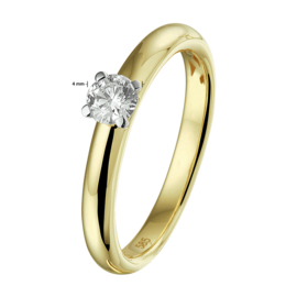 Stevige Bicolor Gouden Ring met Transparante Diamant