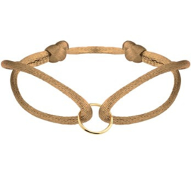 Caramel Armband van Satijn met Gouden Cirkel