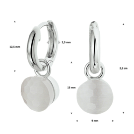 Gerhodineerd Zilveren Oorringen met Grijze Cat’s Eye Hanger