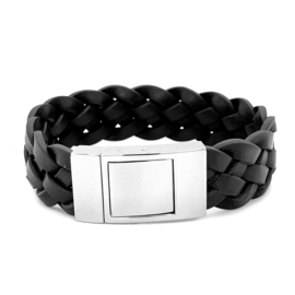 Zwart Gevlochten Leren Armband met Gravure | Names4ever