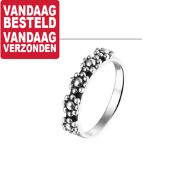 Geoxideerd Zilveren Ring met Bolletjes Bloemen / Maat 18,5