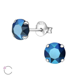 Zilveren Oorknoppen met Blauwe Glaskristal
