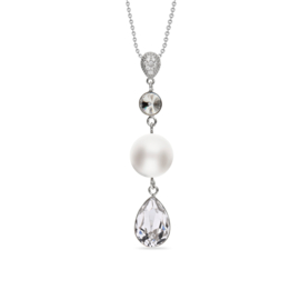 Spark Primadonna Ketting met Witte Glaskristallen en Witte Parel