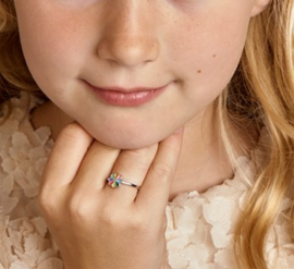 Zilveren Ring voor Kinderen met Regenboog Bloem