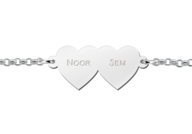 Names4ever Armband met Dubbele Naamhartjes van Zilver