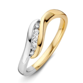 Excellent Jewelry Bicolor Ring met Golvende Briljant Strook