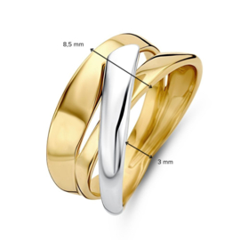Excellent Jewelry Brede Geelgouden Ring met Witgouden Strook