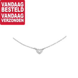 Zilveren Anker Collier met Klein Opengewerkt Zirkonia Hart