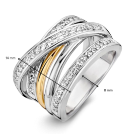 Excellent Jewelry Stroken Ring van Zilver met Geelgoud en Zirkonia’s