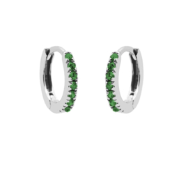 Karma Klapcreolen Round Emerald Green Zirconia in Zilver