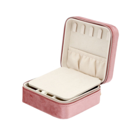 Sieradenbox Vierkant Roze met Goudkleurige Rits Sluiting