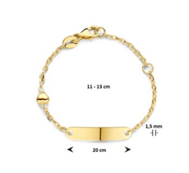 9k Graveer Armband Hartje Voor Meisjes 1,5 mm 11 – 13 cm