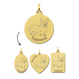 Gouden Hanger met Hondenras Welsh Corgi Pembroke + Naam Graveren