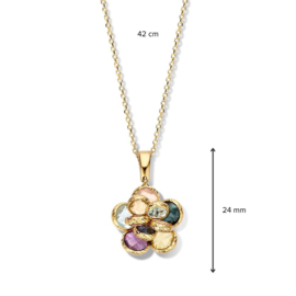 Excellent Jewelry Gouden Collier met Multicolor Edelstenen Bloem