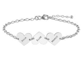 MOEDERDAG | Names4ever Zilveren Armband met Drie Naamhartjes ZNA62