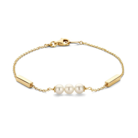 Excellent Jewelry Gouden Dames Armband met Bars en Parels