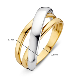 Excellent Jewelry Bicolor Ring met Overlappende Witgouden Strook
