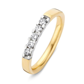 Excellent Jewelry Slanke Gouden Dames Ring met Witgouden Diamant Kopstuk