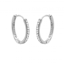 Karma Zilverkleurige Hinged Hoops Zirconia Oorringen 20 mm