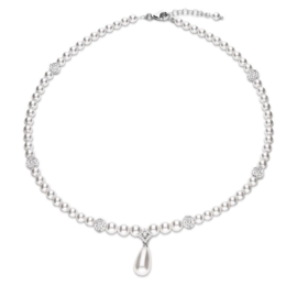 Spark Charm Pearl Zilveren Ketting met Glaskristallen & Parels