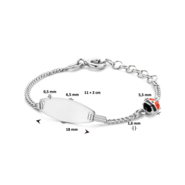 Zilveren Graveerarmband Ovaal met Lieveheersbeestje Rood 11 + 2 cm