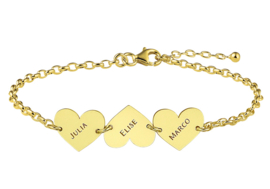 Names4ever Gouden Armband met Drie Naamhartjes GNA62