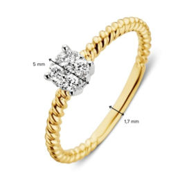 Excellent Jewelry Gedraaide Geelgouden Ring met 0,18 crt. Diamant