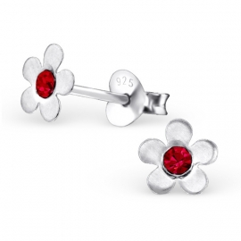 Bloemen Oorbellen + Strass steentje rood