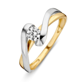 Excellent Jewelry Bicolor Ring met Witgouden Twist en Zirkonia