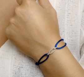 Blauw Gevlochten Armband met Zilveren Elementen