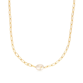 Ania Haie Pearl Power Goudkleurige Ketting met Witte Parel