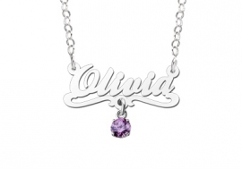 Names4ever Olivia Paars Stijl Zilveren Naamketting voor Kids