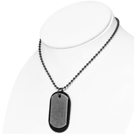 Edelstalen Dog Tag Kettinghanger met Zwart Lederen Achterplaatje